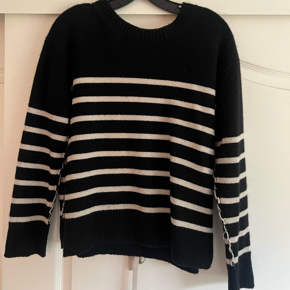 Vince Cashmere Striped Sweater Black White XS Tie Back Boxy